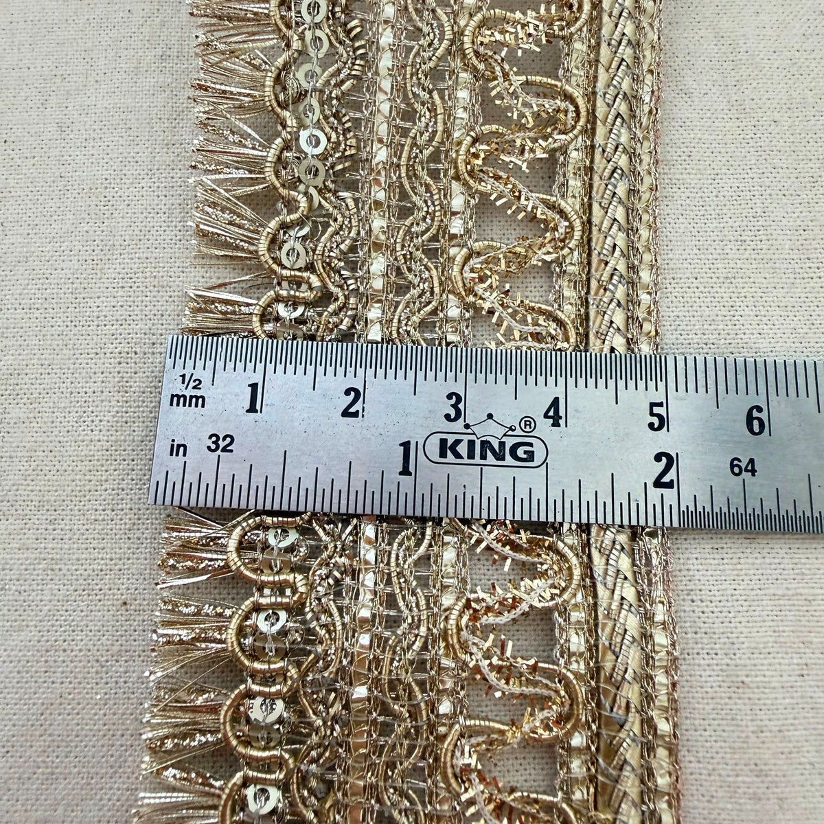 Gold Metallic Fringe Lace Trim with Scrollwork Braid – 9 Yards Roll