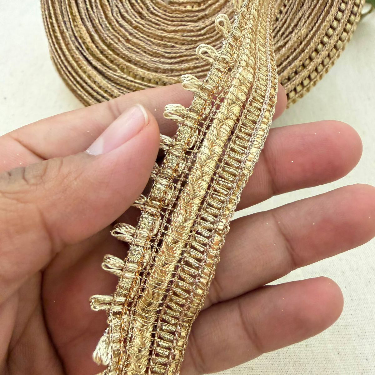 Gold Metallic Lace Trim with Loop Edge — 9 Yard Roll
