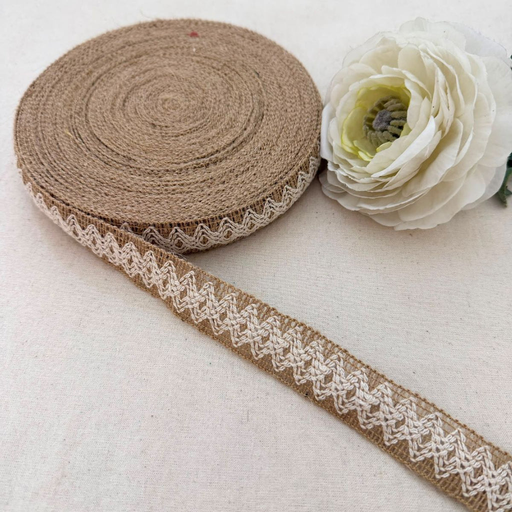 Natural Jute Ribbon with White Lace Trim – Burlap Craft Ribbon