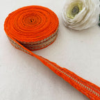 Orange Velvet Gold Sequin Zari Coin Lace Trim – 9 Yards Roll