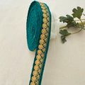 Teal Velvet Gold Zari Coin Lace Trim – 9 Yards Roll