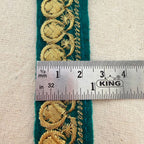 Teal Velvet Gold Zari Coin Lace Trim – 9 Yards Roll