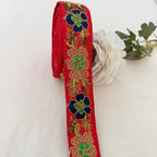 Red Fabric Navy Blue Gold Zari Sequin Floral Lace Trim – 9 Yards Roll
