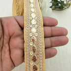 Beige Fabric Gold Foil Sequin Lace Trim – 9 Yards Roll