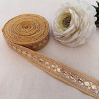 Beige Fabric Gold Foil Sequin Lace Trim – 9 Yards Roll