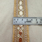 Beige Fabric Gold Foil Sequin Lace Trim – 9 Yards Roll