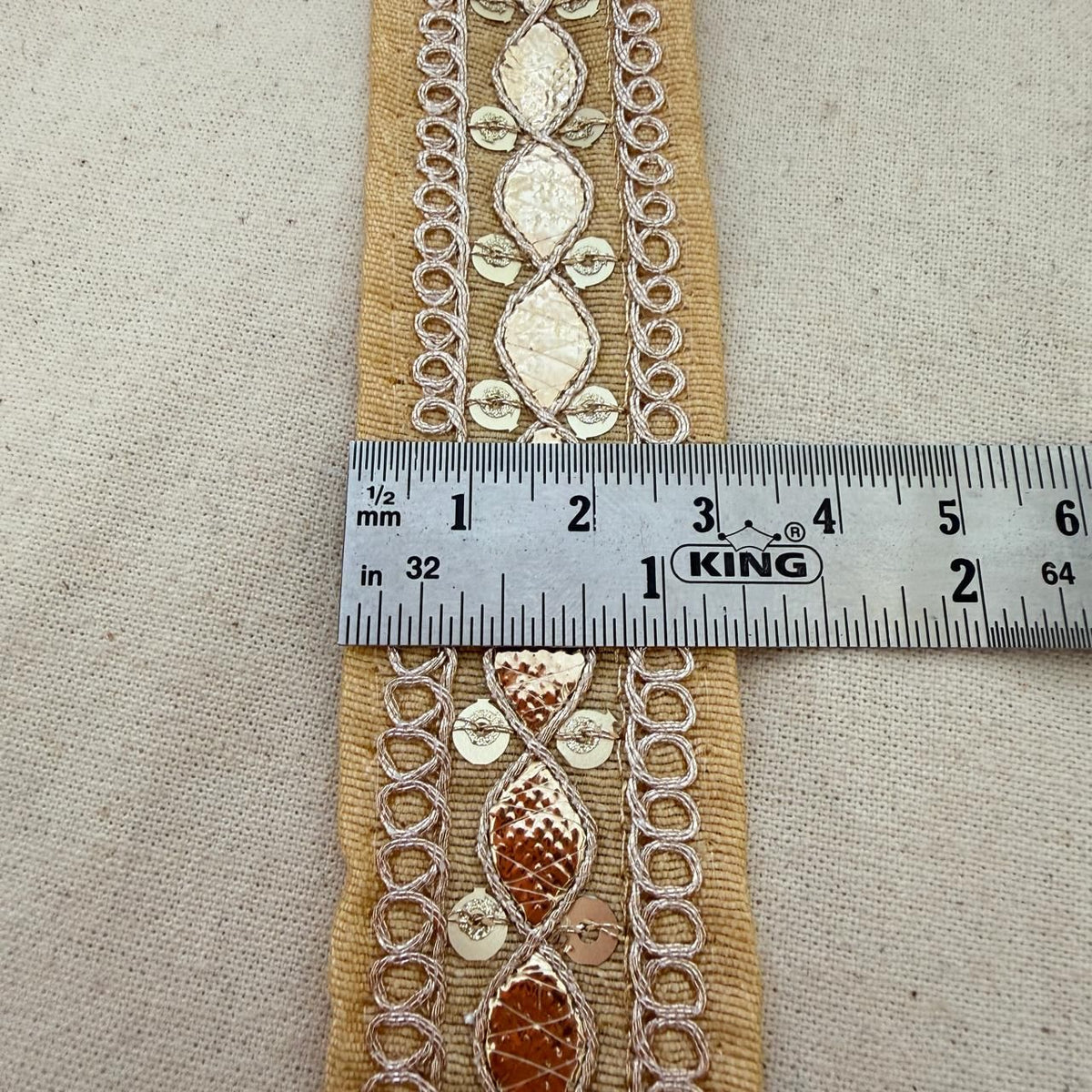 Beige Fabric Gold Foil Sequin Lace Trim – 9 Yards Roll