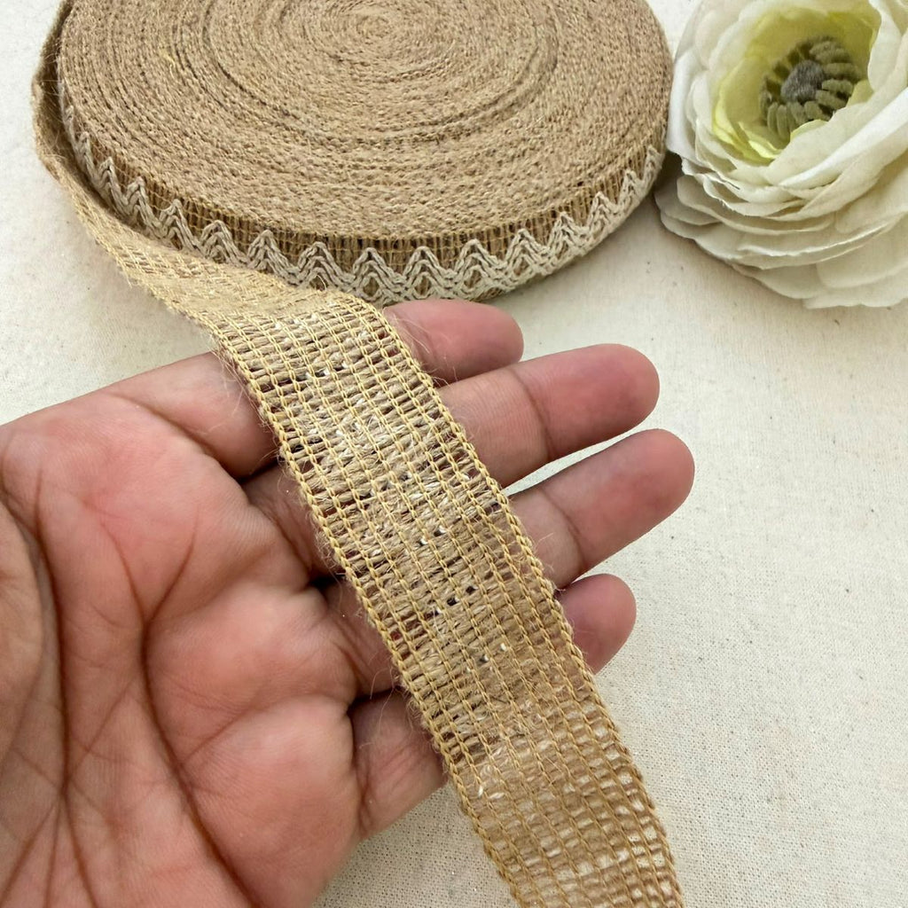 Natural Jute Ribbon with White Lace Trim – Burlap Craft Ribbon
