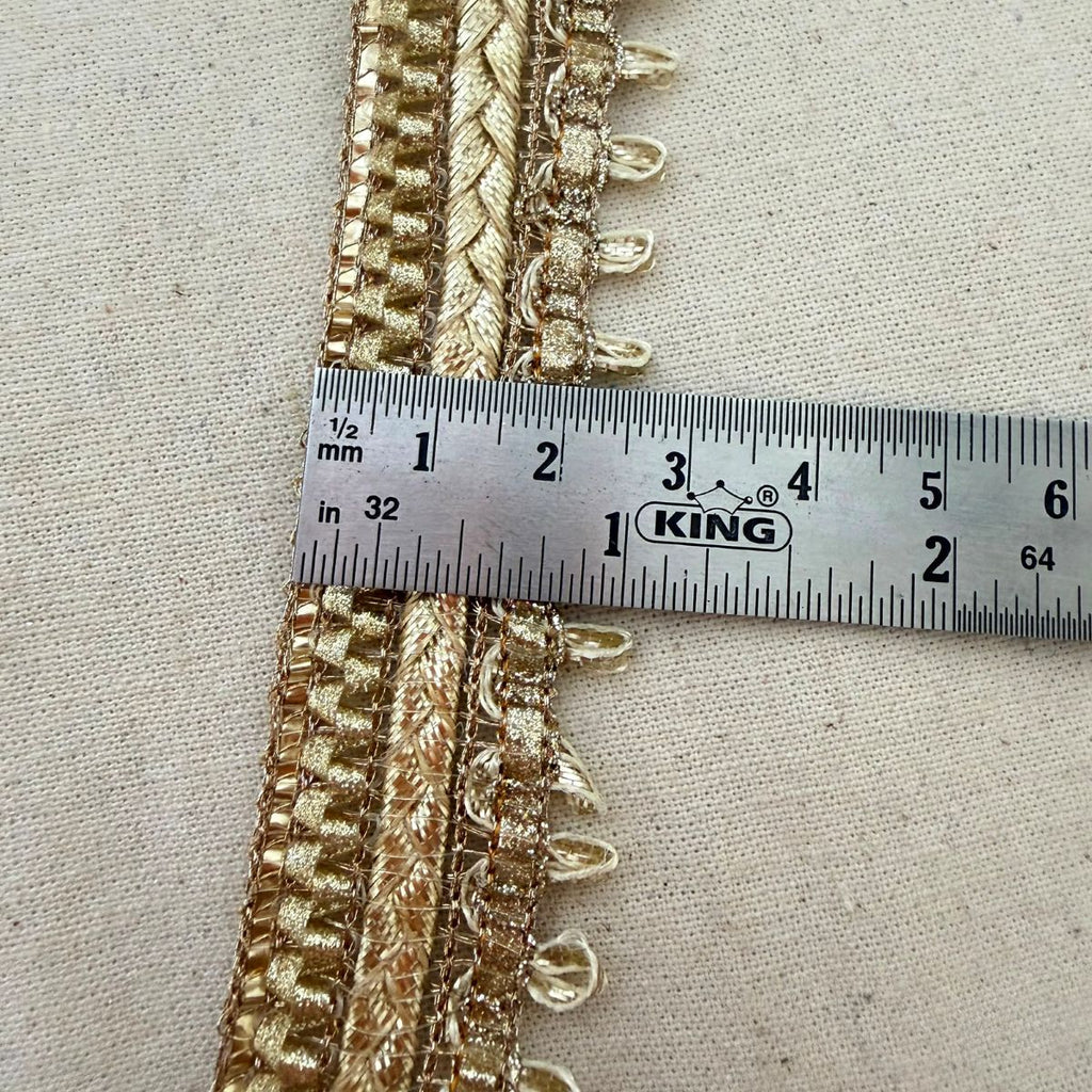 Gold Metallic Lace Trim with Loop Edge — 9 Yard Roll