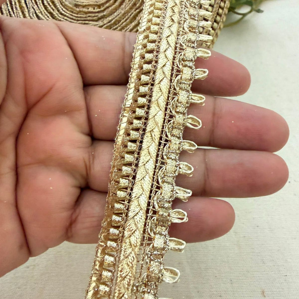 Gold Metallic Lace Trim with Loop Edge — 9 Yard Roll