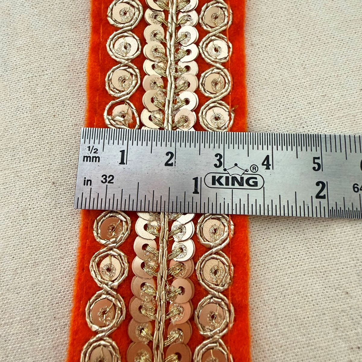 Orange Velvet Gold Sequin Zari Coin Lace Trim – 9 Yards Roll