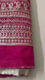 Dola Silk Embroidered Fabric | Magenta Floral Brocade with Sequin Border