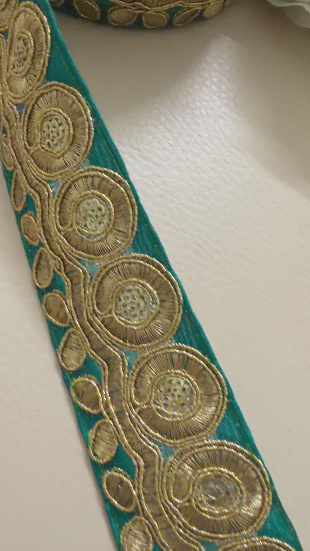 Deep Teal & Gold Zari Embroidered Trim Lace Border - 9 Yard Roll