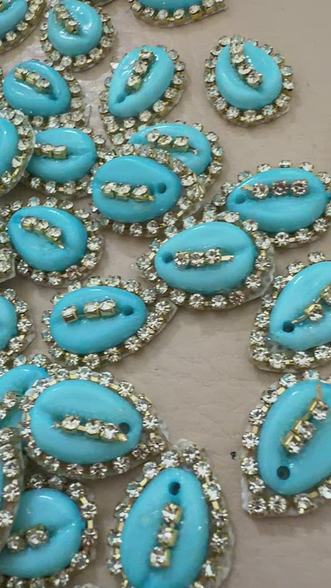 Turquoise Cowrie Shell Rhinestone Embellishment - Set of 25