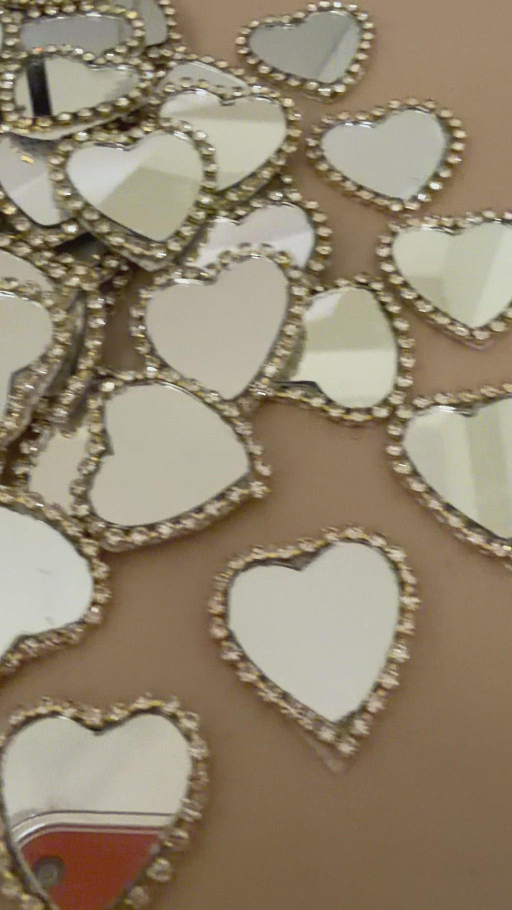Heart Shaped Real Mirror Patches with Rhinestone Border - Pack of 25