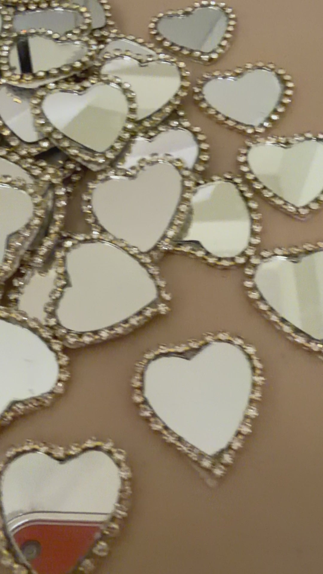Heart Shaped Real Mirror Patches with Rhinestone Border - Pack of 25