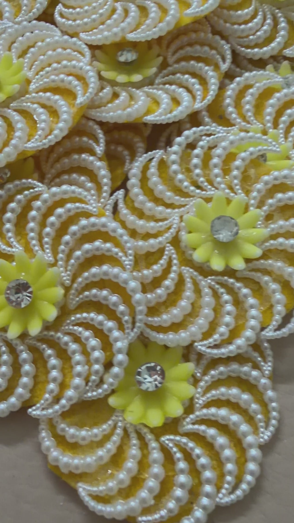 Sunflower Yellow Pearl Swirl Flower Appliques 4.5cm Craft Embellishments - Pack of 10
