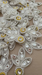 White Pearl & Crystal Leaf Motif Rhinestone Applique Patch – Pack of 25