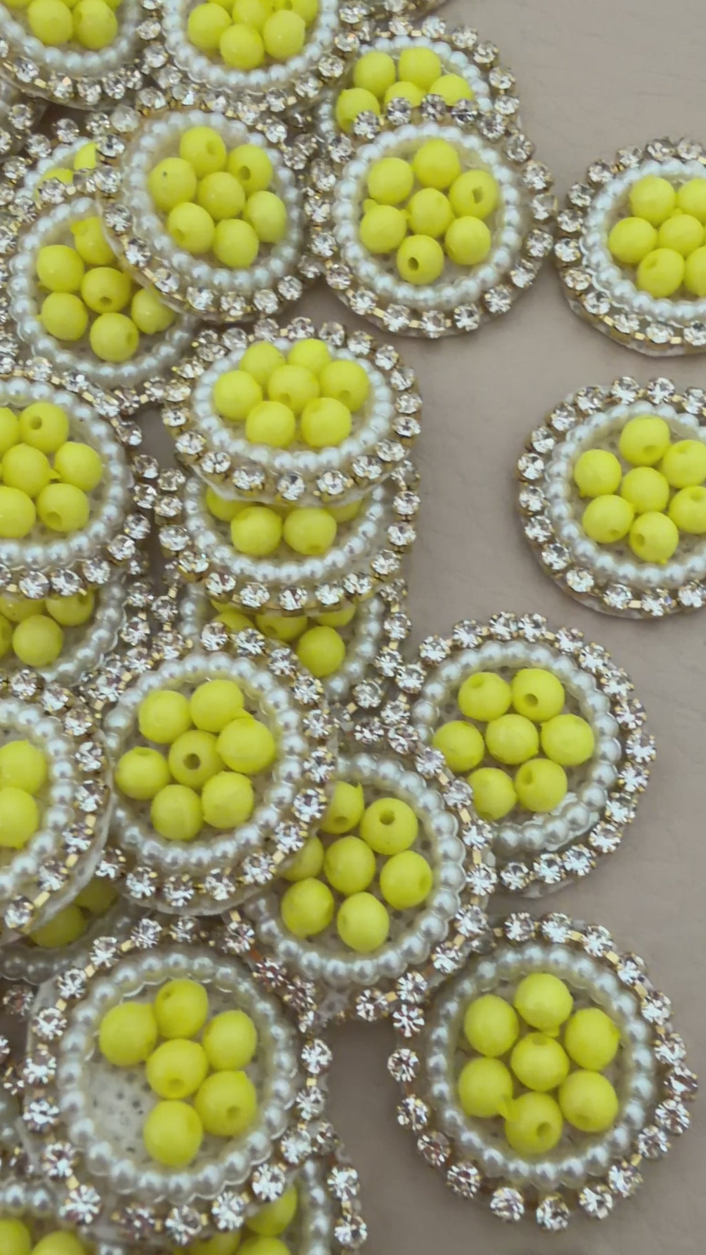 Yellow Bead Rhinestone Circular Patches for Blouses & Lehengas – Pack of 25