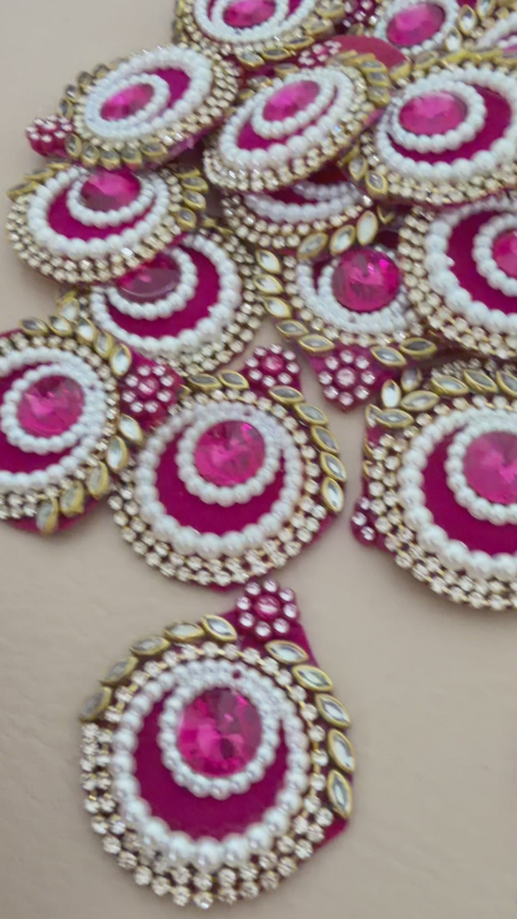 Magenta Embellished Patches Handcrafted Kundan Style Tear Drop Appliques - 10 Pcs