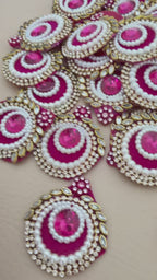 Magenta Embellished Patches Handcrafted Kundan Style Tear Drop Appliques - 10 Pcs