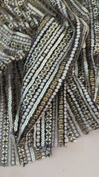 Black & Golden Stripe Sequin Embroidered Fabric – 46" Wide | By the Yard