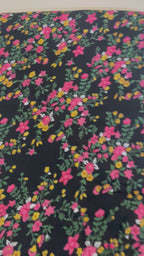 Dainty Wildflower Cotton Fabric by Yard – 42" Wide – Pink & Yellow Floral on Jet Black