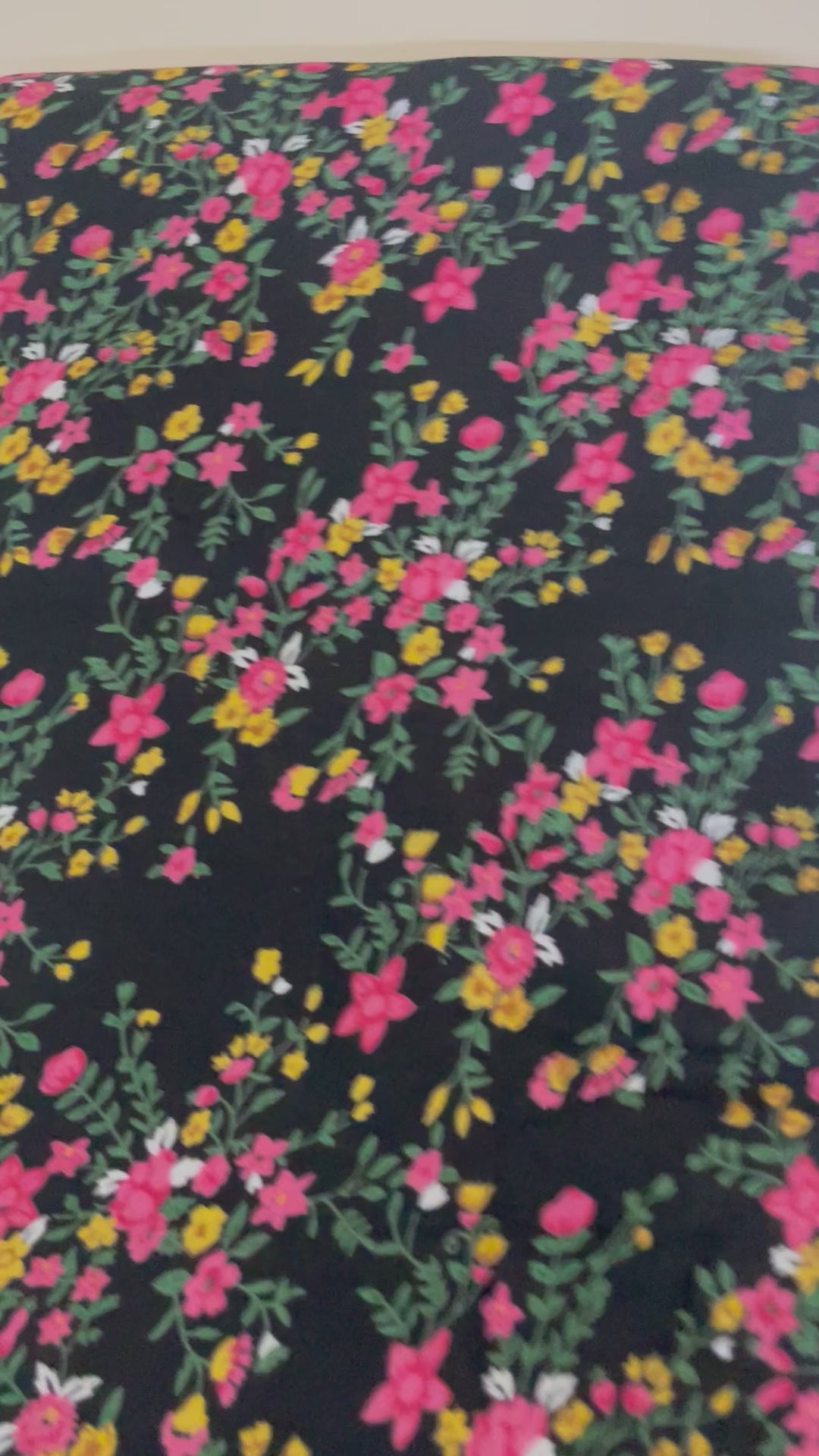 Dainty Wildflower Cotton Fabric by Yard – 42" Wide – Pink & Yellow Floral on Jet Black