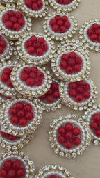 Red Bead Pearl & Rhinestone Circular Applique Patches – Pack of 25