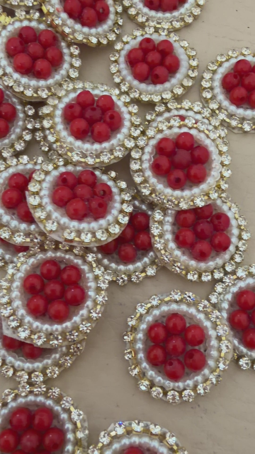 Red Bead Pearl & Rhinestone Circular Applique Patches – Pack of 25