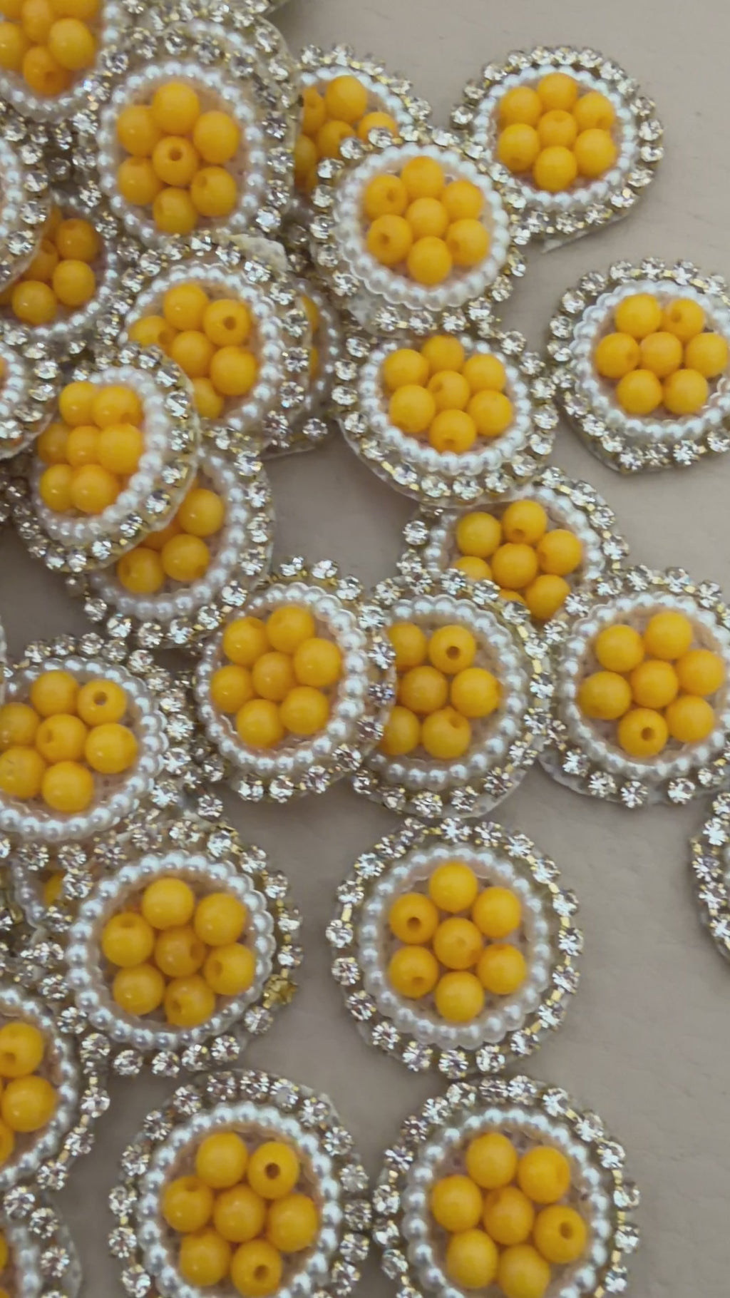 Mustard Yellow Bead Pearl & Rhinestone Circular Sew-On Patches – Pack of 25