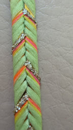 Mint Green Chevron Braided Cord Trim – Orange & Gold Glitter Thread | 9 Yards