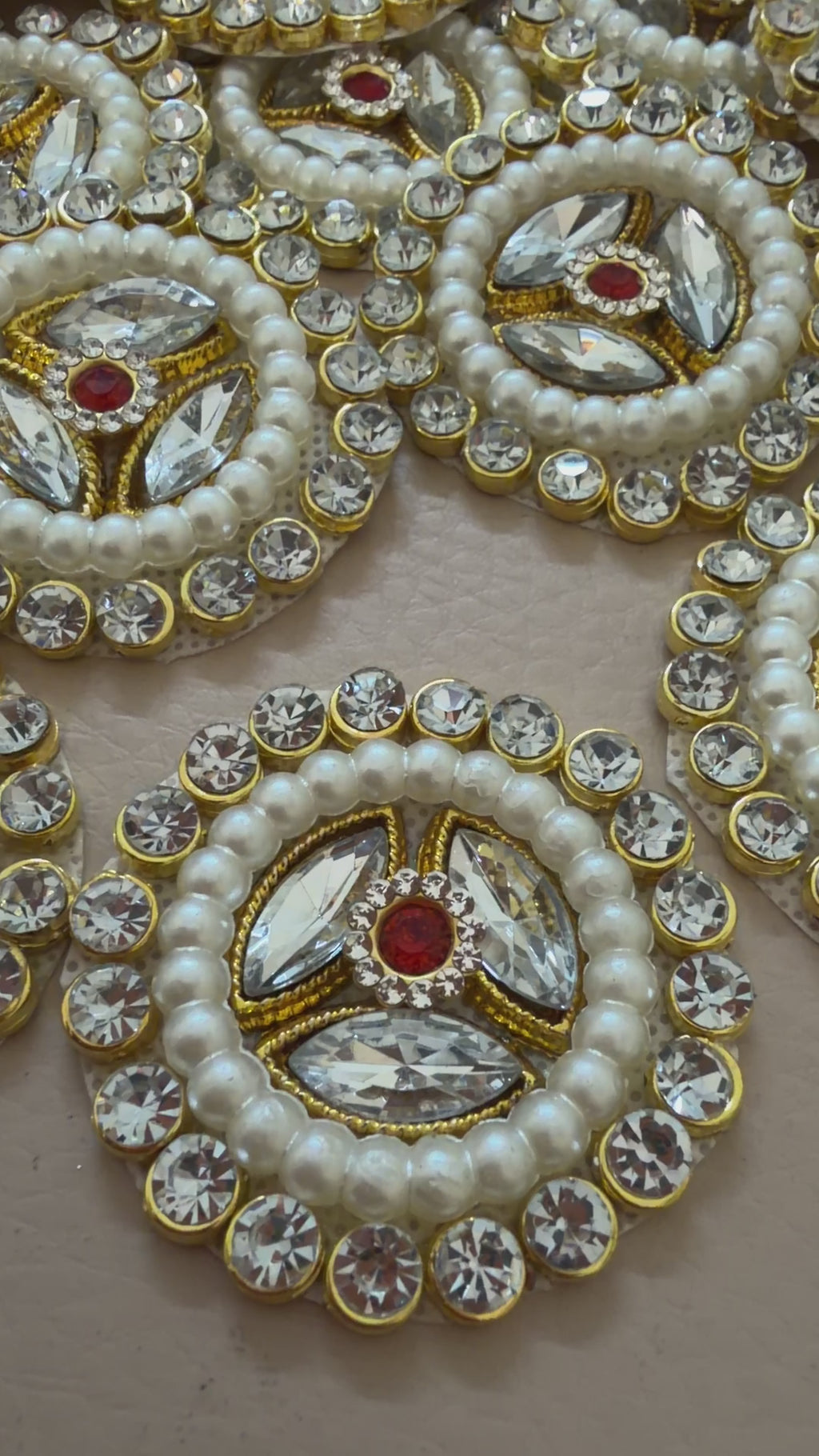 Handcrafted Kundan & Pearl Patches - Gold Rhinestone Appliques (Pack of 10)