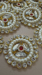 Handcrafted Kundan & Pearl Patches - Gold Rhinestone Appliques (Pack of 10)