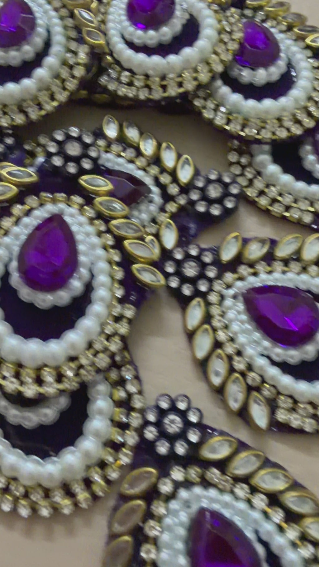 Purple Stone Beaded Rhinestone Applique Patches – Pack of 10