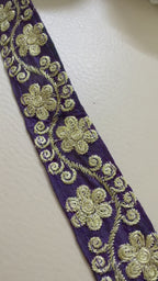 9 Yards Royal Purple & Gold Floral Zari Embroidery Lace Trim.