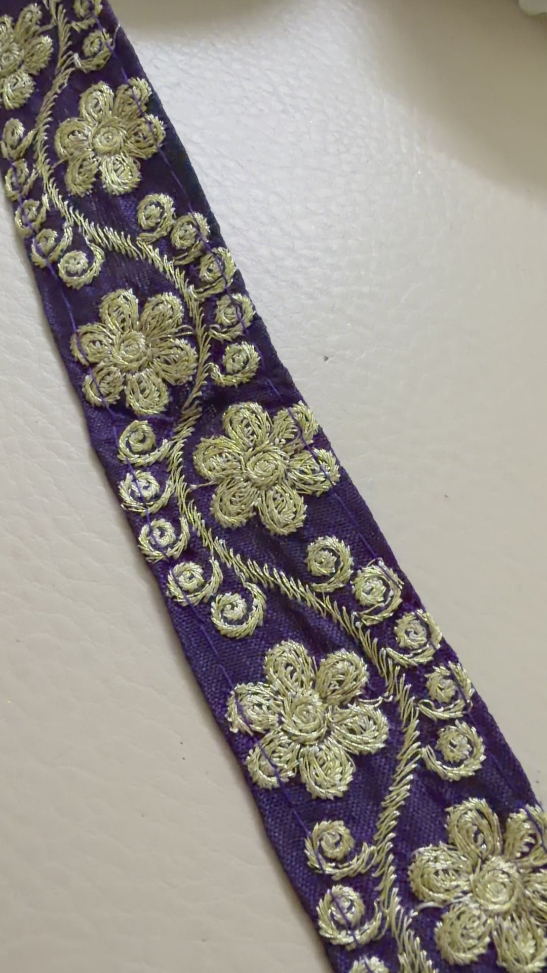 9 Yards Royal Purple & Gold Floral Zari Embroidery Lace Trim.