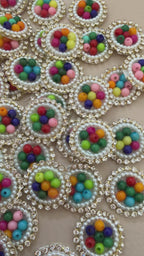 Rainbow Multicolor Bead Pearl & Rhinestone Round Motif Patches – Pack of 25