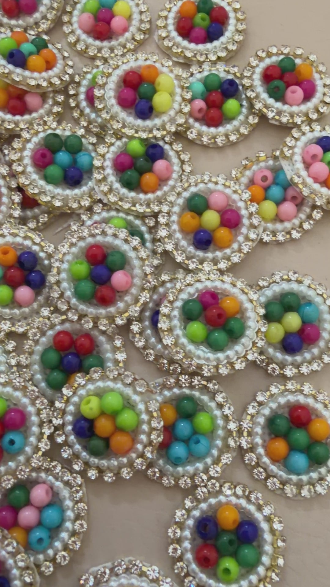 Rainbow Multicolor Bead Pearl & Rhinestone Round Motif Patches – Pack of 25