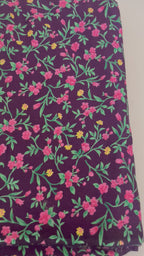 Midnight Purple Floral Cotton Fabric by Yard – 42" Wide – Pink Blossoms & Yellow Wildflowers