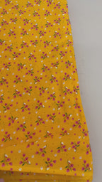 Mustard Yellow Floral Cotton Fabric by Yard – 42" Wide – Dainty Pink Blossoms & White Daisies