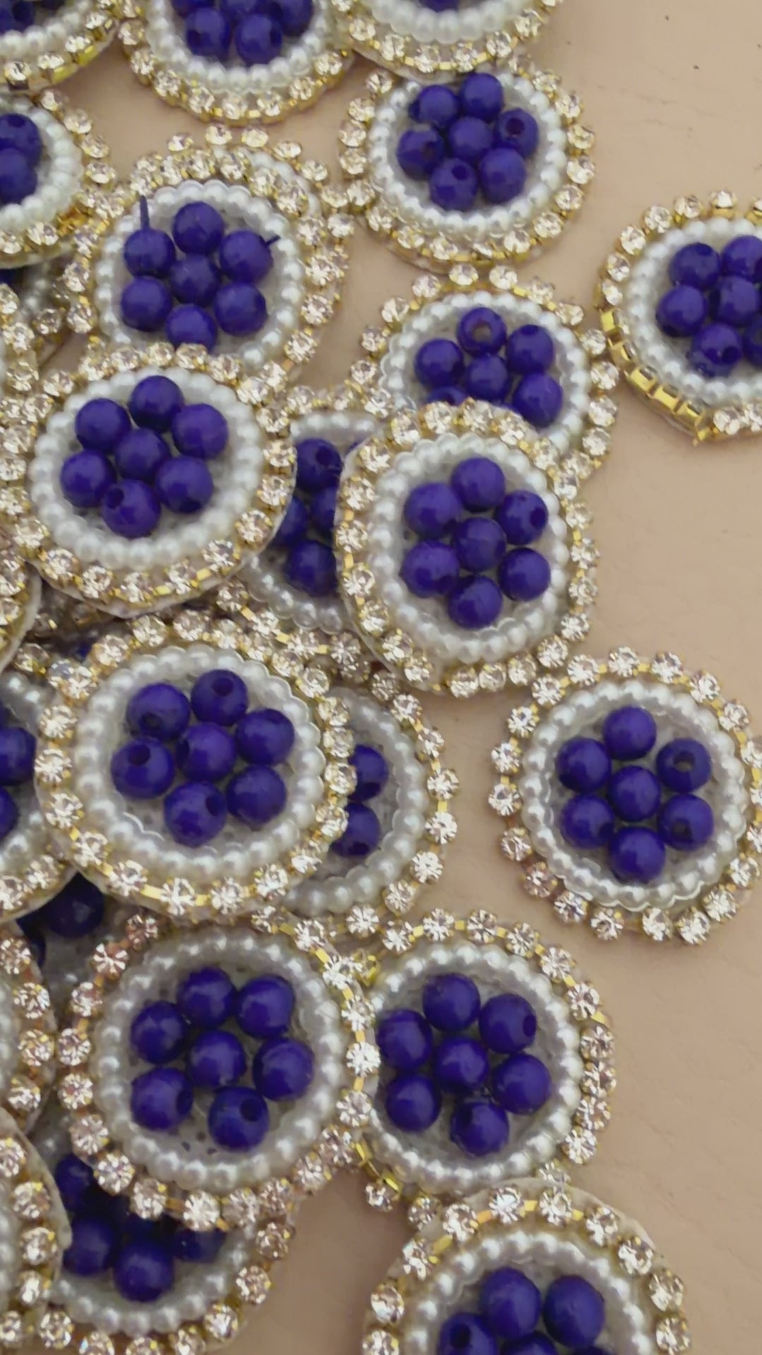 Royal Blue Bead Pearl & Rhinestone Circular Applique Patches – Pack of 25