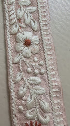 Elegant Peach Pink & Ivory Floral Embroidered Lace Border Trim – 9 Yards.