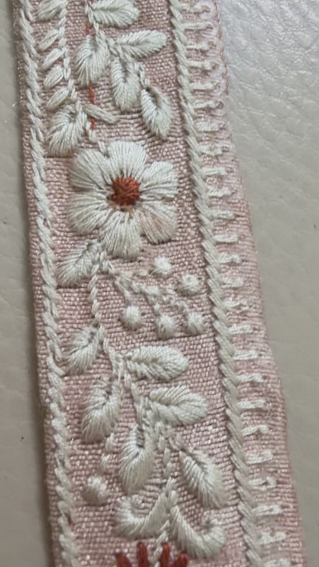Elegant Peach Pink & Ivory Floral Embroidered Lace Border Trim – 9 Yards.