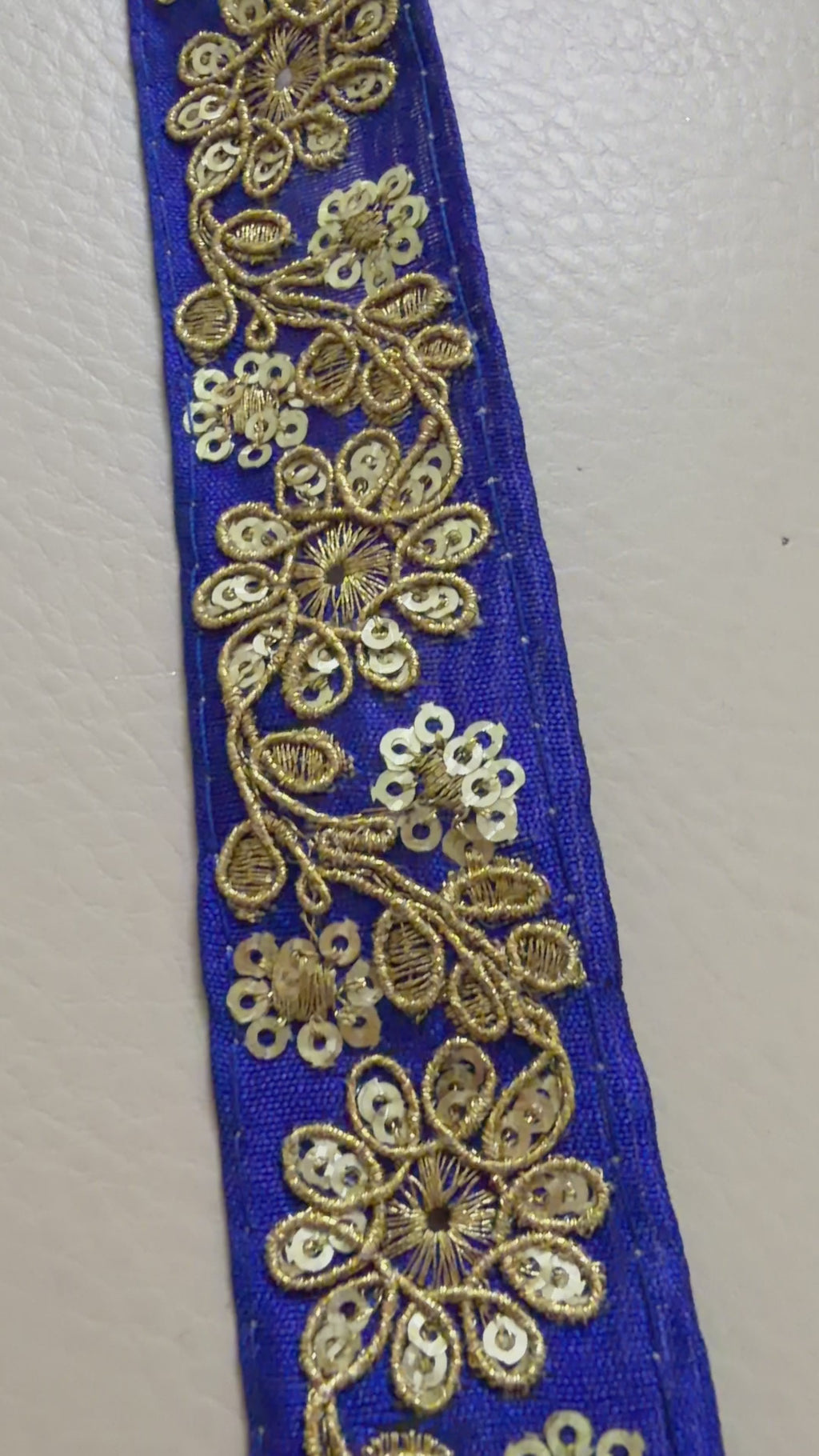 Royal Blue & Gold Floral Embroideree Border – 9 Yards Designer Zari Trim for Saree.