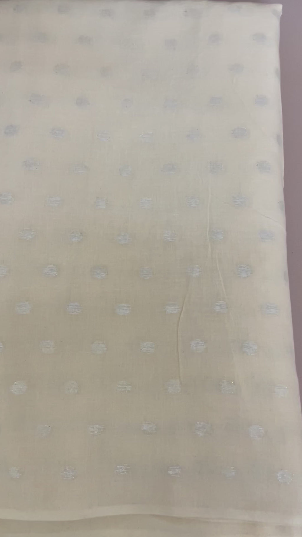 Off-White Cotton Blend Fabric with Silver Polka Dot Butis – By the Yard