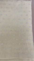Off-White Cotton Blend Fabric with Silver Polka Dot Butis – By the Yard