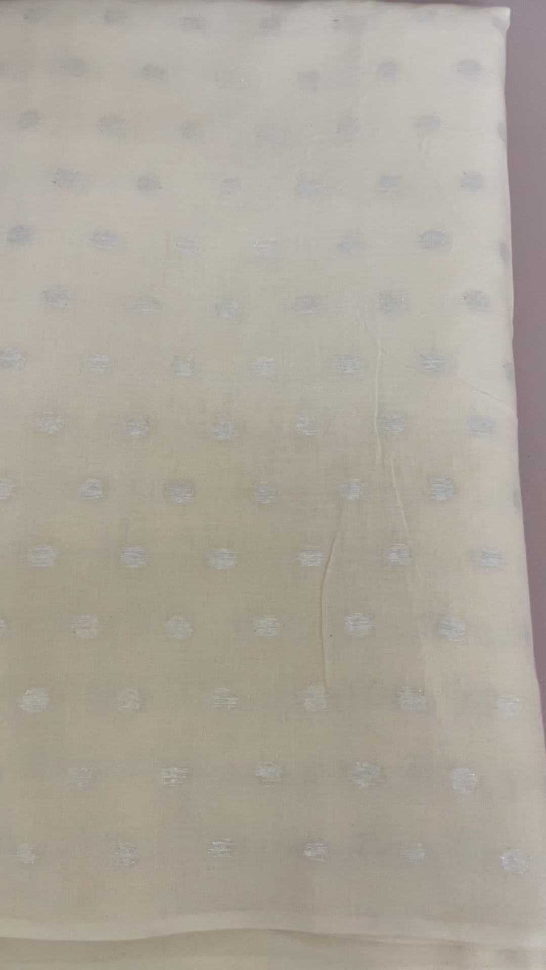 Off-White Cotton Blend Fabric with Silver Polka Dot Butis – By the Yard