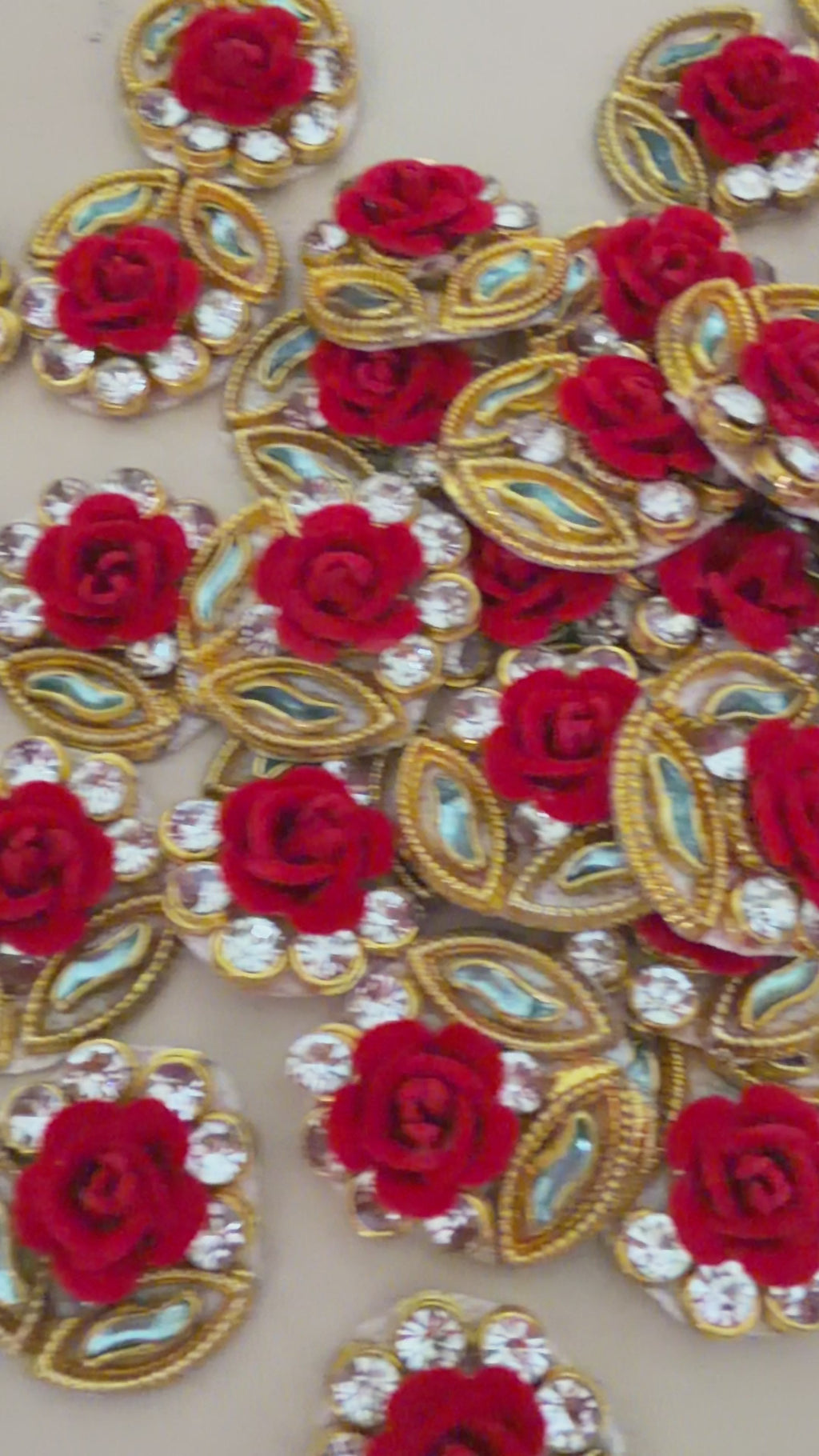 Rose & Gold Zardosi Patches Handcrafted Floral Rhinestone Appliques for DIY Crafts - 10 Pcs