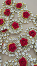 Red 3D Rose Circular Stone Patches Handcrafted Rhinestone Floral Medallions for Festive Wear, Crafts & Decor Pack of 10